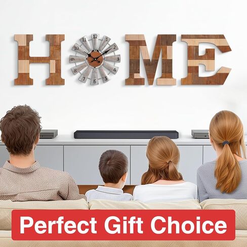 WAKOSAN ديكور جداري للديكور الغربي - حروف مقاس 11.8 بوصة ارتفاع × 11.8 بوصة عرض مع ساعة طاحونة هوائية، غرفة المعيشة ديكور المنزل، ديكور حائط الحروف المنزلية، ديكور حائط المزرعة (بني مختلط) in Kuwait