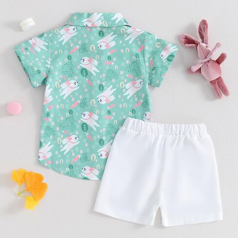 Toddler Baby Boy Summer Clothes Set Easter Bunny Short Sleeve Button Down Shirt Shorts Gentleman Outfits in Kuwait