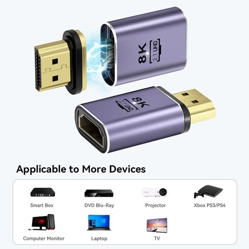 محول مغناطيسي HDMI، 8K@60 هرتز، موصل محول HDMI 2.1 أنثى إلى ذكر، يدعم 8K@60 هرتز/4K@120 هرتز 48 جيجابت في الثانية UHD 2160P 1080P 3D، HDR، ARC لأجهزة الكمبيوتر المحمول، DVD، التلفزيون، الشاشات، التلفزيون، PS5، PS4، Xbox، Switch ، الكمبيوتر in Saudi Arabia