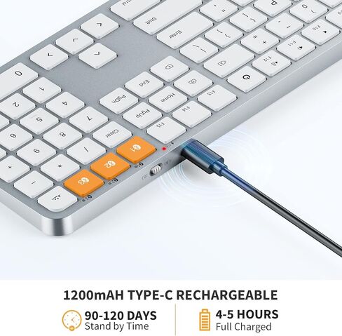 لوحة مفاتيح بلوتوث بإضاءة خلفية ProtoArc لجهاز Mac، K100-A لوحة مفاتيح لاسلكية رفيعة للغاية مع لوحة مفاتيح رقمية، اتصال 3 أجهزة، قابلة لإعادة الشحن لجهاز Mac Mini MacBook Pro، MacBook Air، iMac، iPad in Saudi Arabia