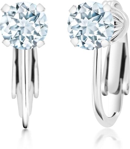 أقراط من الفضة الإسترلينية 925 من Gem Stone King بمشبك على شكل زبرجد أزرق سماوي للنساء (1.50 قيراط، حجر ميلاد أحجار كريمة، دائري 6 مم) in Saudi Arabia
