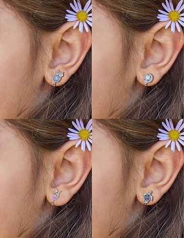 15 Pairs Clip on Earrings for Women Girls Cute Turtle Rabbit Cat Owl Frog Butterfly Flower Heart Star Pearl Rainbow CZ Multicolored Non Pierced Stud Earring Sets in Saudi Arabia