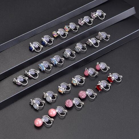 15 Pairs Clip on Earrings for Women Girls Cute Turtle Rabbit Cat Owl Frog Butterfly Flower Heart Star Pearl Rainbow CZ Multicolored Non Pierced Stud Earring Sets in Saudi Arabia