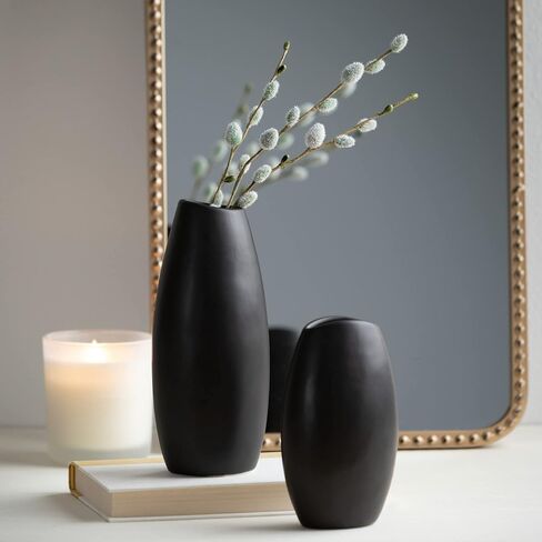 Sullivans Black Vase Set, Modern Home Decor, Ceramic Vases for Home Decor, Black Vases for Fake or Real Flowers, Minimalist Living Room Decor, Decorative Vase Set for Your Shelf and Mantle (CM3122) in Saudi Arabia