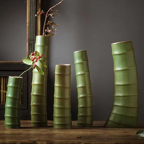 Vase Ceramic Bamboo Shape Handmade Vase,Artistic Modern Decor Vase Natural Style for Home Living Room Dining Bedroom,Housewarming Gift (Green 6 Section) in Saudi Arabia