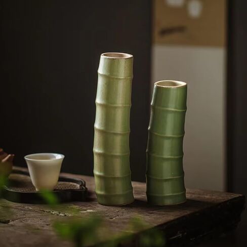 Vase Ceramic Bamboo Shape Handmade Vase,Artistic Modern Decor Vase Natural Style for Home Living Room Dining Bedroom,Housewarming Gift (Green 6 Section) in Saudi Arabia
