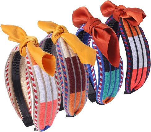 Knotted Wide Headbands for Women Girls, Boho Embroideried Top Knot Head Bands Fashion Fall Thick Hair Bands Non-slip Hair Accessories (4Pcs Wide Knotted) in Saudi Arabia