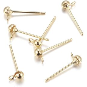 Craftdady 100Pcs Gold Ball Post Earring Studs 16x5mm Brass Ear Pins with 1.5mm Loop for Jewelry Earring Making