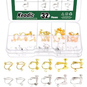 Keadic 72Pcs 6 Style Clip-on Earring Converter Components and Hypoallergenic Earring Hooks Loop, Dangle Earring Hooks with Non-Pierced Earring Clip Back for DIY Earring Jewelry Making