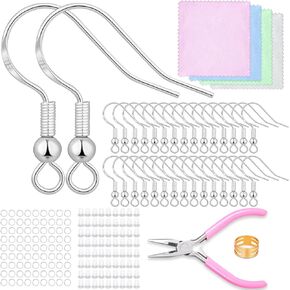 Acejoz 120Pcs Earring Hooks, 366Pcs Earring Making Kit with Hypoallergenic Earring Hooks, Jump Rings, Earring Backs, Jewelry Pliers, Jewelry Cleaning Cloth for Earring Making