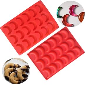 2 PCS Moon Ice Cube Tray Silicone Crescent Molds for Fondant Candy Making Mold Desserts Mini Soap Wax Crayon Melt Gum Clay Biscuit Plaster Resin Cupcake Topper Cake Decor Moulds