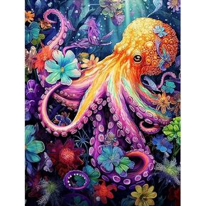 Huacan Diamond Painting Kit,AB Diamond Art Kits for Adults,DIY Octopus Full Round Drills Gem Art for Beginner,Paint by Diamonds Home Decor Gift 12 * 16in