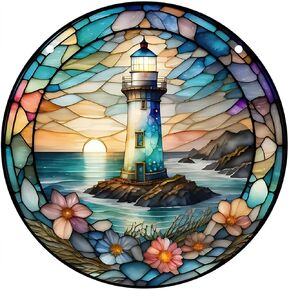 MXJSUA 5D Stained Glass Lighthouse Diamond Art Painting Kits for Adults, DIY Diamond Art Kits for Beginners Gem Art Craft Kits Home Wall Decor Gift 12x12 Inch