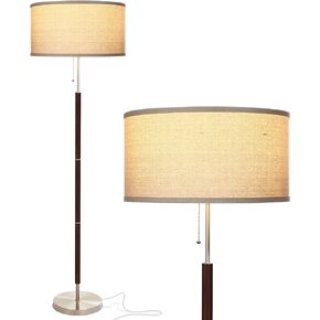 Brightech Carter LED Floor Lamp, Walnut Wood Finish, Mid-Century Modern Drum Shade for Living Room & Office Decor