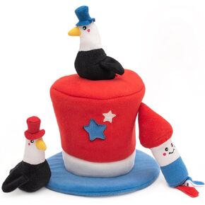 ZippyPaws Americana Top Hat Burrow - Patriotic Interactive Dog Toys for Boredom, Hide & Seek Dog Gifts & Puppy Toys, Colorful Squeaky Pearl Harbor Day Dog Toys for Small & Medium Dogs