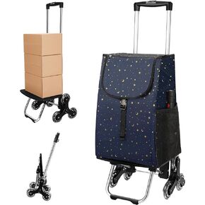 Collapsible Stair Climbing Shopping Cart: Trolley Cart with Insulated Bag for Grocery Laundry
