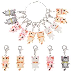 PH PandaHall 10Pcs 5 Styles Cat Pendant Decorations with Clasp Stitch Marker Charm Clip on Charms Locking Stitch Marker for Knitting Weaving Sewing Accessories Quilting Jewelry Making