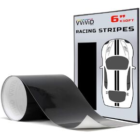 VViViD Gloss Black Adhesive Vinyl Racing Stripe Wrap Film Roll (6 Inch x 30ft)