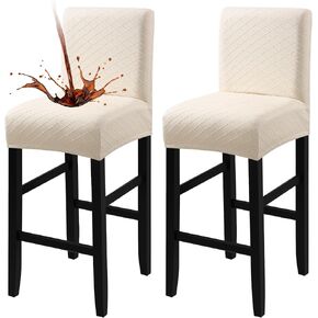 Waterproof Bar Stool Covers 2 PCS, Stretch Pub Stool Chair Slipcover Counter Stool Cover Bar Stool Slipcovers with Backs Removable Washable for Kitchen, Dining Room (Beige, 2PCS)