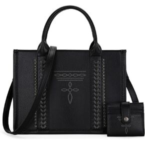 Montana West Longhorn Whipstitch Western Top Handle Tote Bag with Card Wallet Set