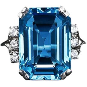 925 Sterling Silver Shiny Full Diamond Gemstone Ring Blue Cubic Zirconia Rings CZ Diamond Multi Row Ring Eternity Engagement Wedding Band Ring for Women