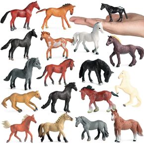 RCOMG 18 PCS Horse Toys for Girls and Boys, Plastic Miniature Pony Horse Figures Realistic Farm Animal Toy Horses Gift, Horse Figurine Cake Topper Horse Party Favor Birthday Pinata