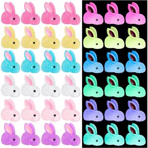 60Pcs Luminous Mini Resin Bunny, Miniature Bunny Figurines, Glow in The Dark Tiny Rabbit Ornament for Garden Landscape Aquarium Dollhouse Birthday Party Room Crafts Decor