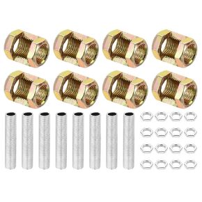 PATIKIL M10 Fine Thread Lamp Pipe Repair Parts Kits, 32 Pcs M10×25 Metal Hexagon Open Coupling Nut with Threaded Pipe and Hex Nut for Lights Extension Rod