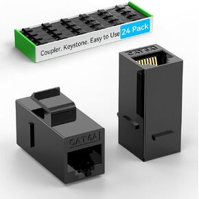CAT6 RJ45 Keystone Coupler (24 Pack), Cat6 Keystone Coupler Female to Female, Cat 6 Keystone Coupler for Wall Plate & Patch Panel, Ethernet Keystone Coupler Black