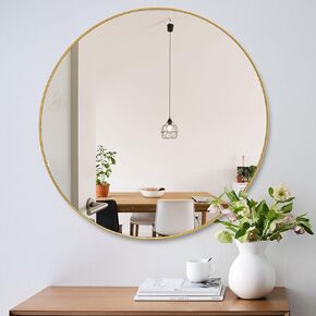 42 Inch Round Mirror Brushed Gold Mirror for Wall Large Circle Mirror with Metal Frame Big Circular Mirror Vanity Mirror for Decor Entryway, Living Room, Bathroom and Bedroom