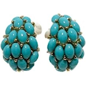 Kenneth Jay Lane Turquoise-Color Clip-On Button or Cabochon Hoop Earrings