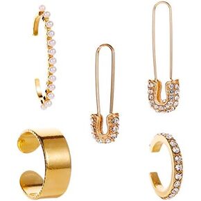 14K Gold 4-5PCS Safety Pin Dangle Earrings Cubic Zirconia Cartilage Hoop Earrings Set For Women Jewelry