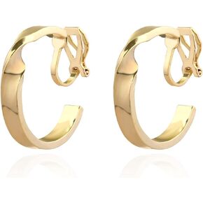 YOQUCOL 2.3CM(0.9in) Twisted Gold Round Clip On Hoop Earrings Non Pierced Ears Hoops for Women Girls