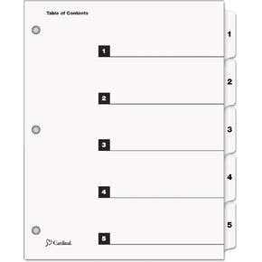 Cardinal OneStep Index System, 5-Tab, Numbered, White, 1 Set (60513)