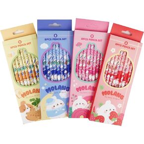 Molang 8-Piece Pencil Set 1pack - Soft #B Pencil Lead - Kawaii Cute Korean Stationery, Smooth Writing Experience, Perfect for Drawing, Sketching, School, Office - Ideal Gift for Kids & Adults