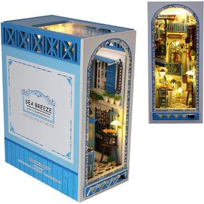 3D Wooden Book Stand Puzzle DIY Dollhouse Wood Bookends Book Nook Model Building Kit with LED Light for Teens and Adults to Build-Creativity Gift for Birthdays Christmas Halloween