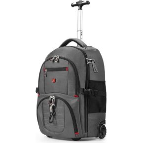21x14x9 Rolling Backpack with Wheels - Water-Resistant, 17.3" Laptop Compartment, Ideal Carry-On for Overnight Travel, College, Work - Wheeled Business Backpack for Adults (Grey) in Kuwait