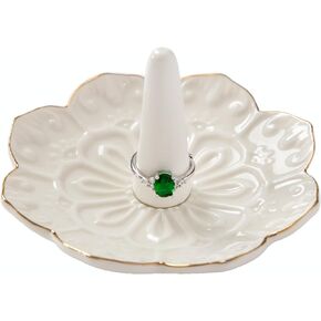 Ceramic Ring Holder Dish for Jewelry, Decorative Mandala Jewelry Tray for Rings Earrings Necklaces Watch Keys, Aesthetic Room Decor, Birthday Engagement Wedding Gifts for Women (White)