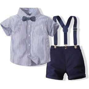 YUN HAO Toddler Baby Boys Suits Short Sleeve Plaid Shirt 3pcs Overalls Clothes Set