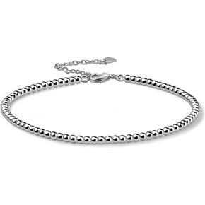 H&Beautimer 925 Sterling Silver Solid Ankle - Classic 3MM Bead Chain Anklet for Women - Minimalist Sterling Silver Ankle Jewelry - Birthday Gift - 25+2CM