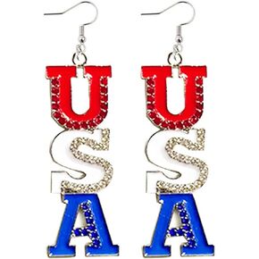 American Flag Earrings for Women Girls 4th of July Patriotic Red White Blue Charm USA Flag Stars Slippers Chic Crystal Cubic Zirconia Dangle Drop Earrings for Independence Memorial Day Fashion Jewelry Gifts