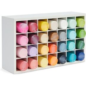Paint Bottle Organizer with 28 Compartments for Artists Craft Supply Storage, Artwork, Drawing, and Painting (White, 12.5 x 3.5 x 7.4 In)
