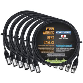 WORLDS BEST CABLES 6 Units - 3 Foot - Canare L-4E6S, Star Quad Balanced Male to Female Microphone Cables with Amphenol AX3M & AX3F Silver XLR Connectors - Custom Made