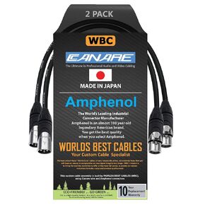 WORLDS BEST CABLES 2 Units - 6 Inch - Canare L-4E6S, Star Quad Balanced Male to Female Microphone Cables with Amphenol AX3M & AX3F Silver XLR Connectors - Custom Made