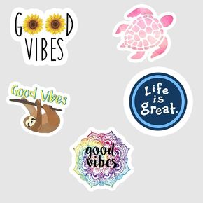 Good Vibes Pink Sea Turtle Life is Great #2 Vinyl Decal Sticker Pack of 5 for Laptop - Water Bottle - Cars,SUV and Bikes