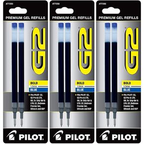 Pilot G2 Gel Ink Pen Refills, Bold Point, 1.0mm, Blue Ink, 6 Refills