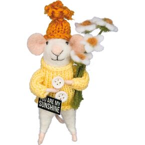 Primitives by Kathy Collectible Critter - Sunshine Mouse Felt Critter Lending a You are My Sunshine Sentiment with Knit Sweater, hat, and Flower Details