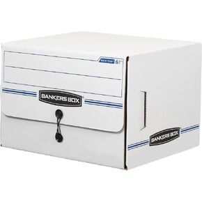 Bankers Box ox 12 Pack SIDE-TAB DROP FRONT Basic-Duty File Storage Boxes, Standard Setup, String and Button, Letter, White/Blue