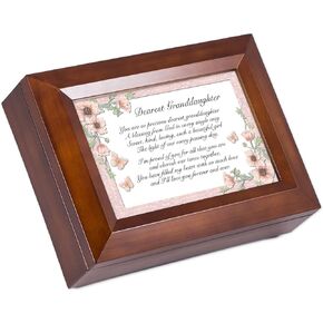 Cottage Garden Dearest Granddaughter Dark Wood Finish Jewelry Music Box - Plays Tune You are My Sunshine