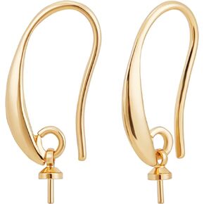 Beebeecraft 20Pcs French Earring Hooks 18K Gold Plated Brass Fish Hook Ear Wires 0.43x0.92 inch with Plastic Bead Containers for Half Drilled Beads DIY Earring Making